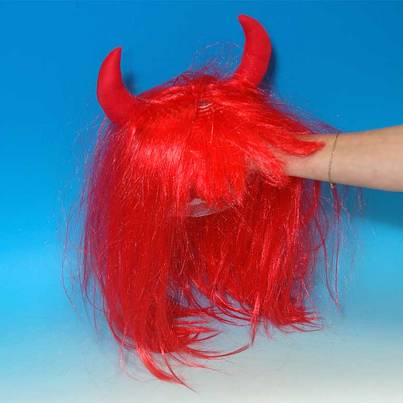 Peruukki Punainen Pirunsarvilla - Kauhu peruukit - 12313 - 2