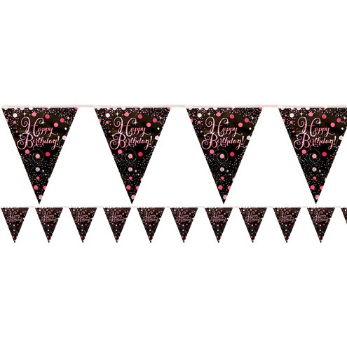 Pinkkimusta Happybirthday viirinauha - Synttärit - 30363 - 1