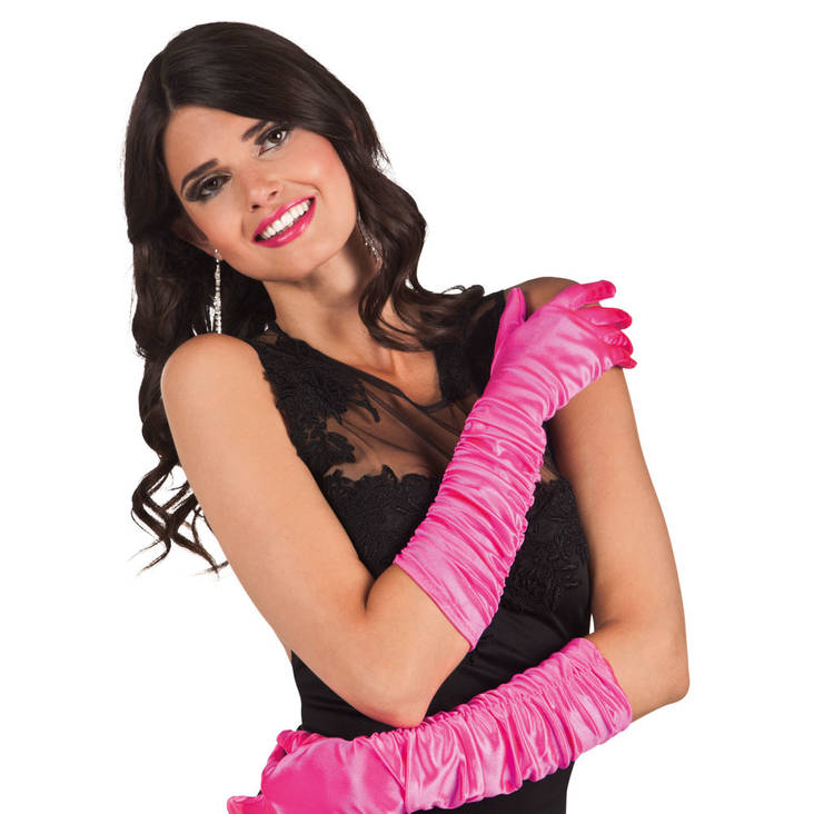 Pitkät silkkihanskat pinkit - Pitkät käsineet - 18993 - 1