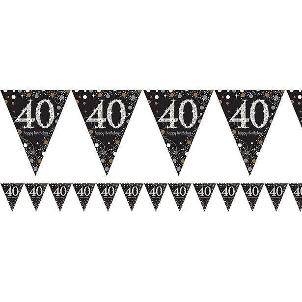 Kultamusta Happybirthday 40V viirinauha - Synttärit - 30364 - 1