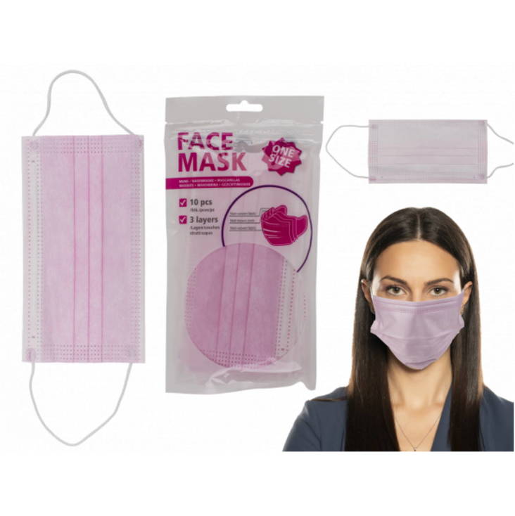 Vaaleanpunainen kasvomaski 10 kpl - Huivit ja lakit - 31377 - 2