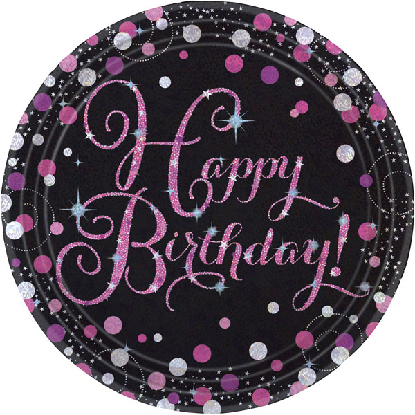 Pinkkimusta Happy birthday Lautaset - Synttärit - 21038 - 1