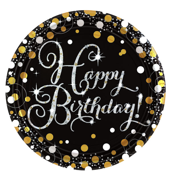 Kultamusta Happy birthday Lautaset - Synttärit - 21039 - 1
